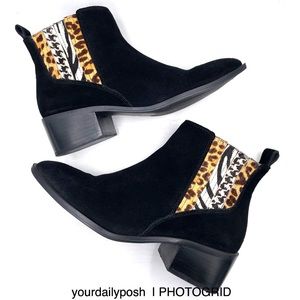 Black suede and animal prints Crown Vintage Tolana ankle boots US 8.5